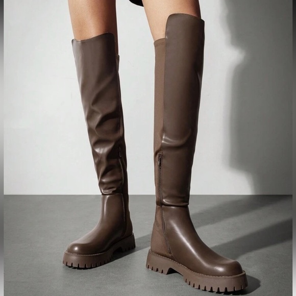 Shoes - Thickened Flat Knee High Brown Boots